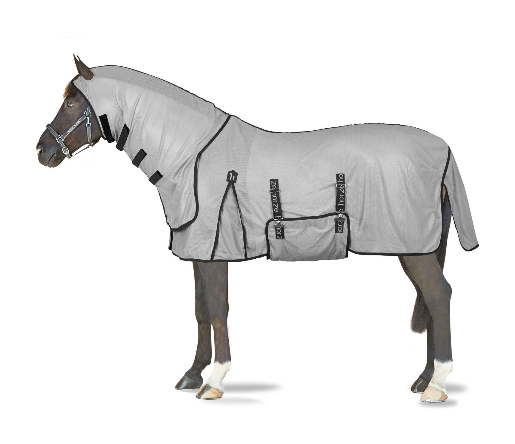 Couverture anti-mouches Horze Paso Fino avec couvre-cou et protection UV Gris titane