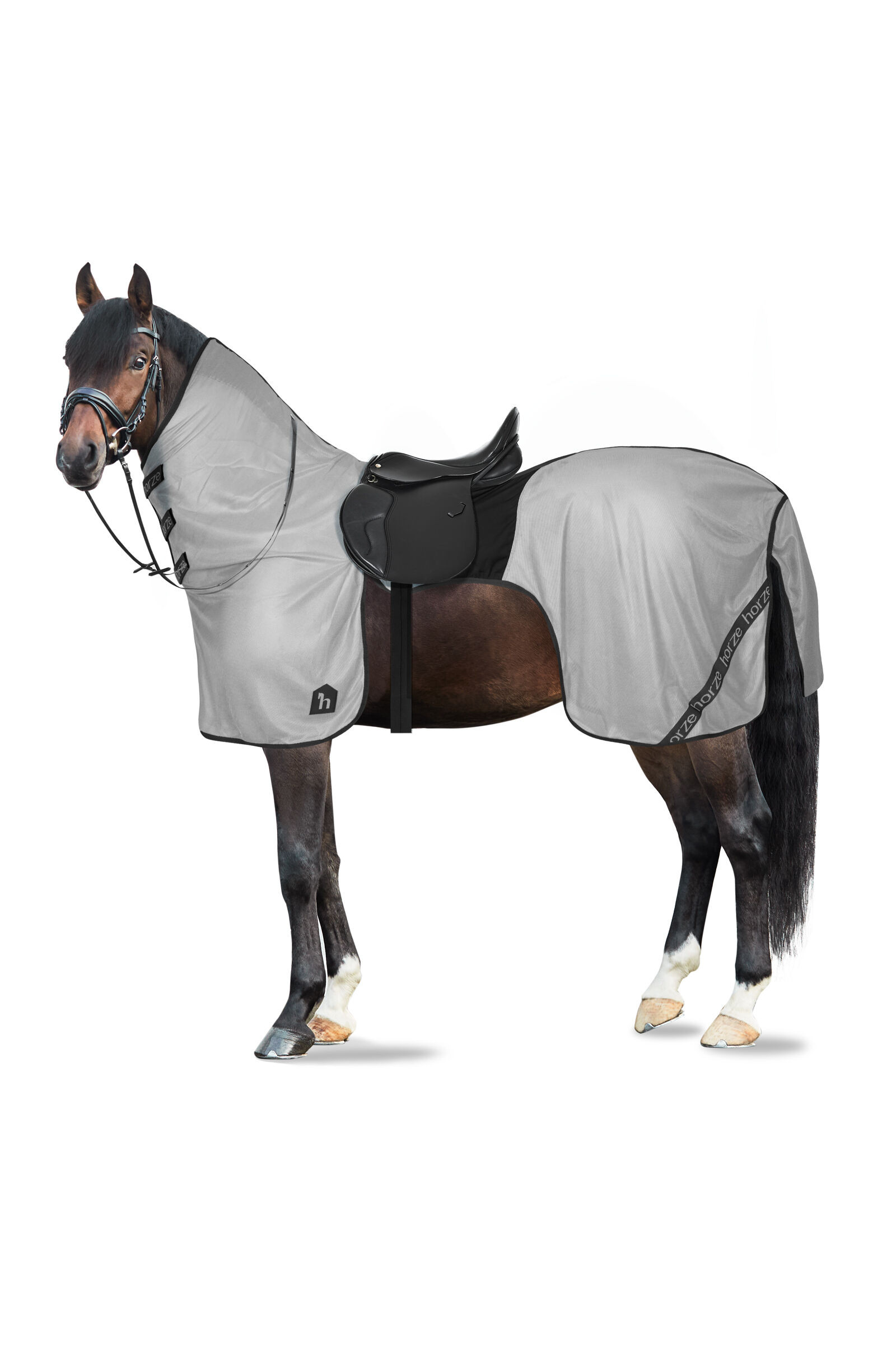 Couverture anti-mouches pour monter à cheval Horze Paso Fino avec couvre-cou amovible et protection UV Gris titane Couverture anti-mouches pour monter à cheval Horze Paso Fino avec couvre-cou amovible et protection UV Gris titane