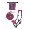 Set de licol HKM mousqueton & franges détachables - Gris / rose foncé