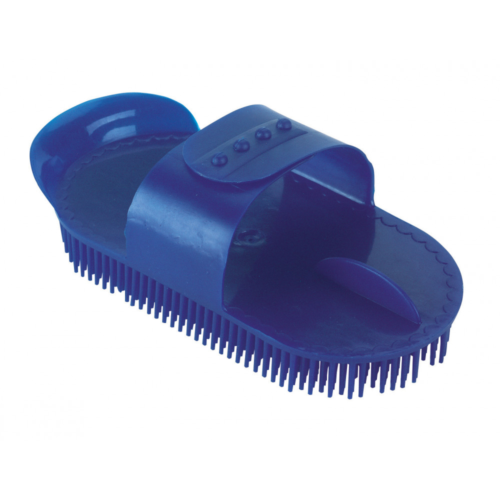 Étrille Métallique Ronde Fluo Pailleté Bleu Ciel - Soin Cheval Deux Hauteurs De Dents
