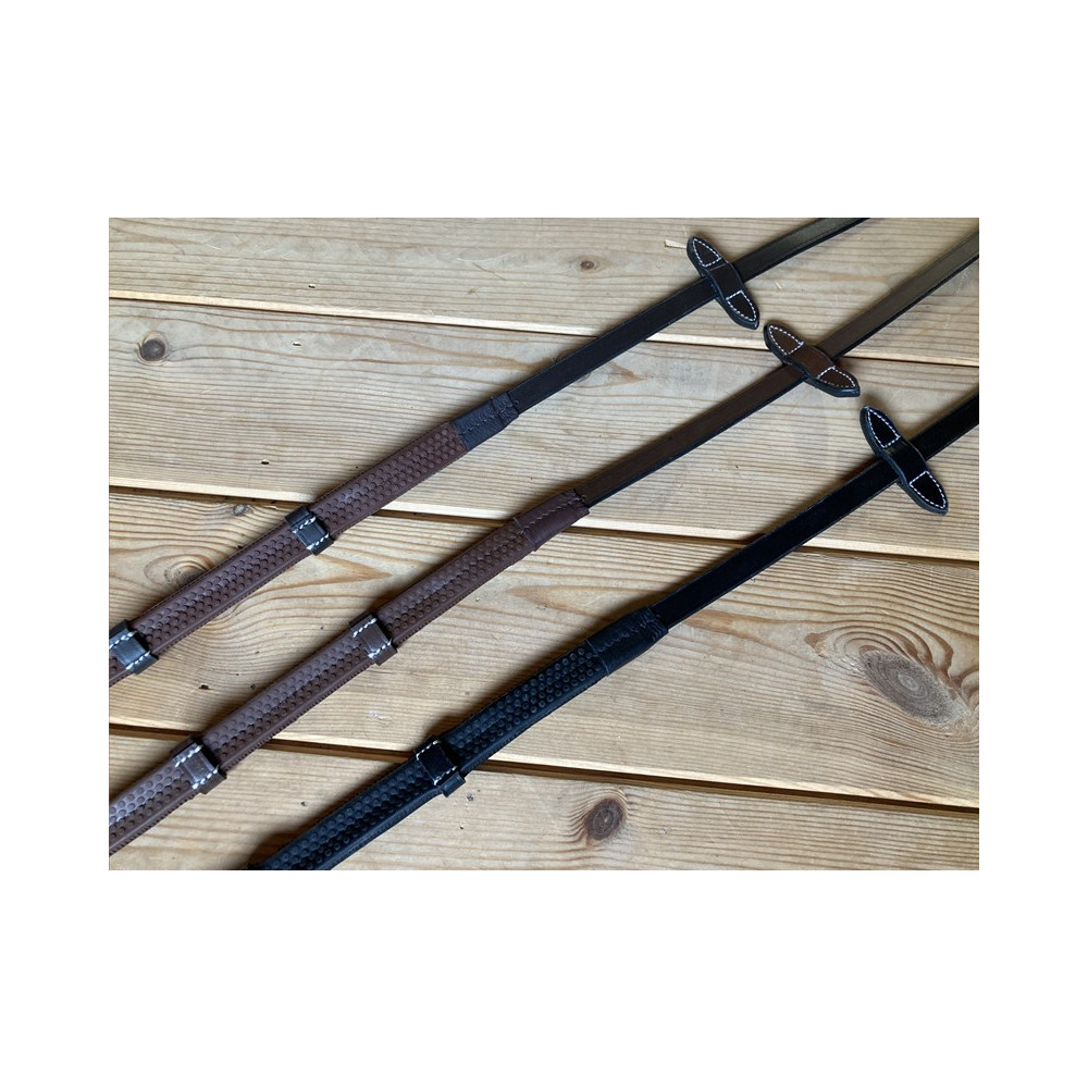 Rênes Équitation HKM Avec Revêtement Caoutchouc - Rênes Antidérapantes Marron Pour Pur-Sang