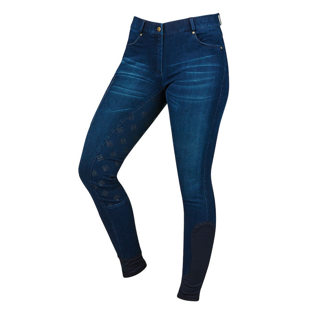 Pantalon D'Équitation Denim Femme Preto - Siège Complet Grip Silicone Poches - Confort Et Style