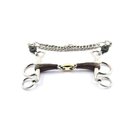 Mors Pelham Jump'In petites branches double brisure recouvert de cuir