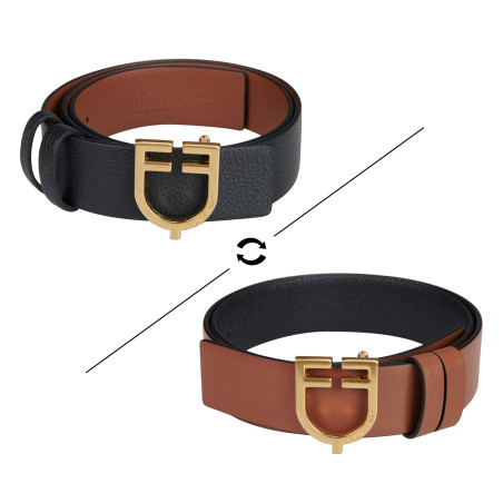 Ceinture en cuir lisse réversible avec boucle logo Equestro