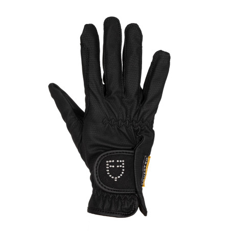 Gants femme en tissu technique doux avec logo en strass Equestro