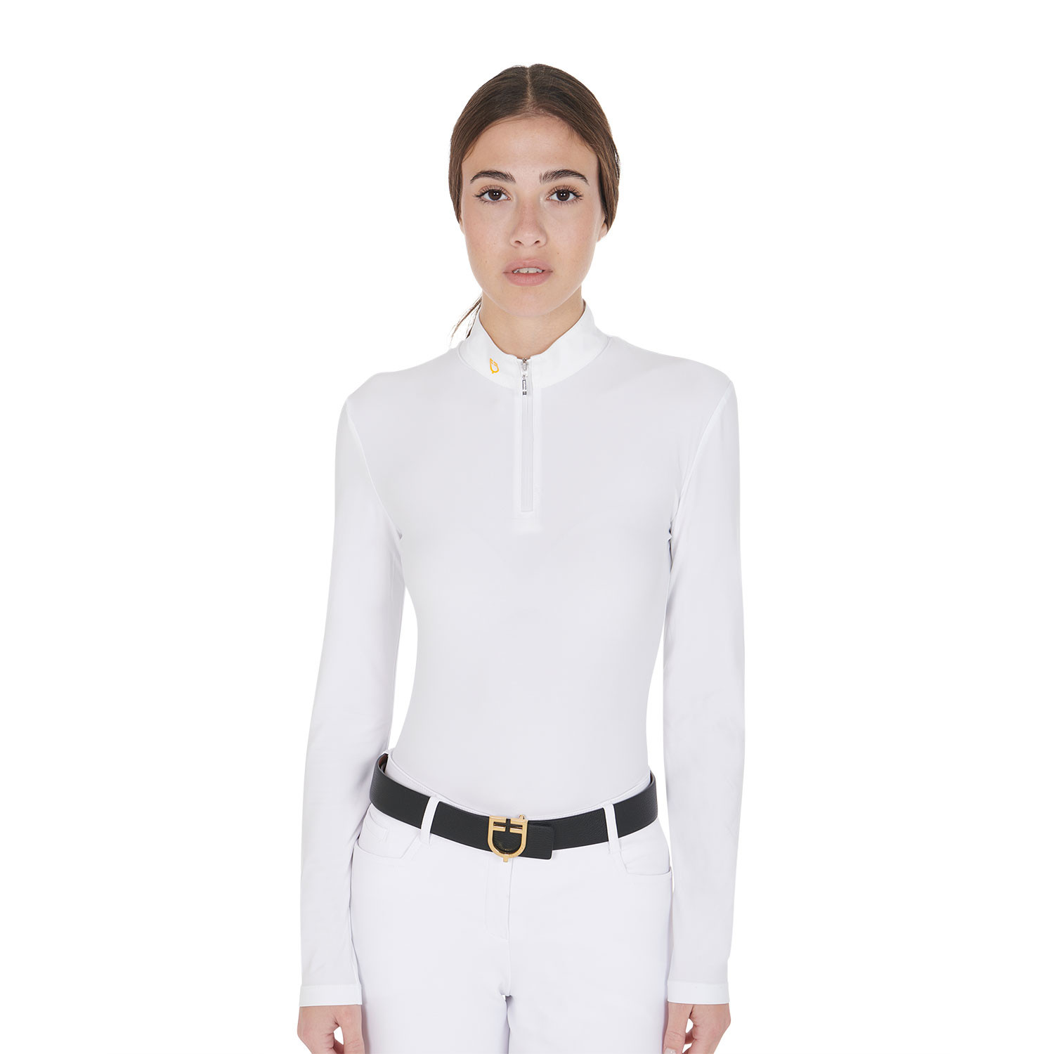 Polo manches longues en tissu polaire technique femme Warm+ Equestro Blanc