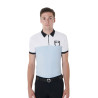 Polo d'entraînement bicolore ajusté manches courtes avec fermeture éclair homme Equestro - Bleu ciel / blanc