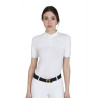 Polo ajusté en tissu technique et mesh manches courtes femme Equestro - Blanc