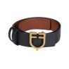 Ceinture en cuir lisse réversible avec boucle logo Equestro - Or / noir-marron