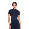 Base layer ajusté manches courtes femme en tissu technique Equestro - Marine blazer / blanc