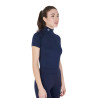 Base layer ajusté manches courtes femme en tissu technique Equestro - Marine / blanc
