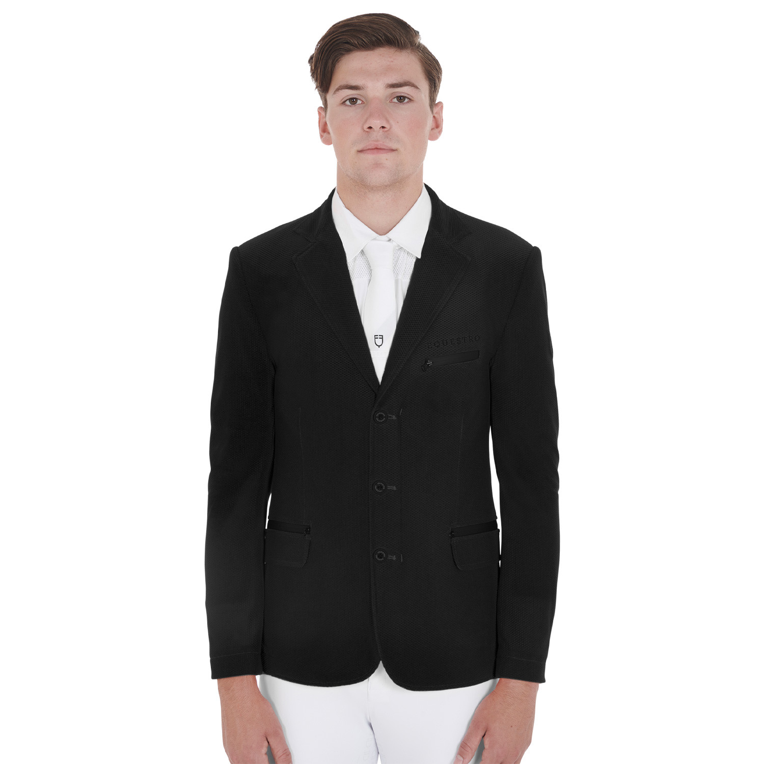 Veste de concours perforée homme 3 boutons Equestro Noir Veste de concours perforée homme 3 boutons Equestro Noir