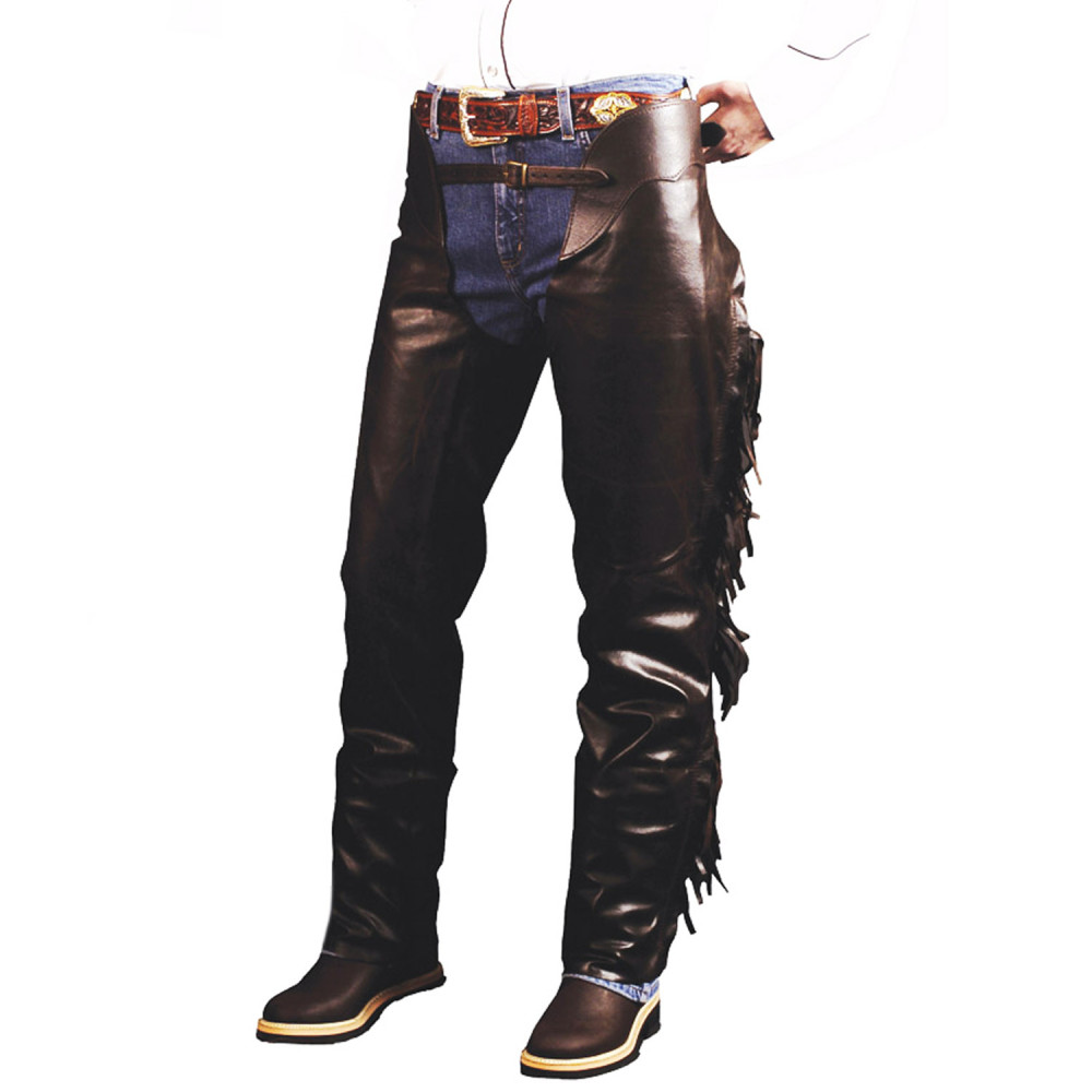 Chaps en cuir western faits à la main avec franges et