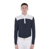 Polo de concours Homme Manches Longues avec Boutons Equestro - Blanc / marine blazer