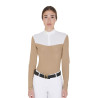 Polo de concours Femme Manches Longues en Tissu Technique et Mesh Equestro - Beige