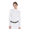 Polo de concours Femme Manches Longues en Tissu Technique et Mesh Equestro - Blanc