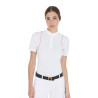 Polo de concours Femme Manches Courtes avec Boutons Equestro - Blanc / fuchsia