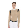 Polo de concours Femme Manches Longues en Tissu Technique Equestro - Beige