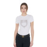T-shirt femme slim fit rose avec strass Equestro - Blanc