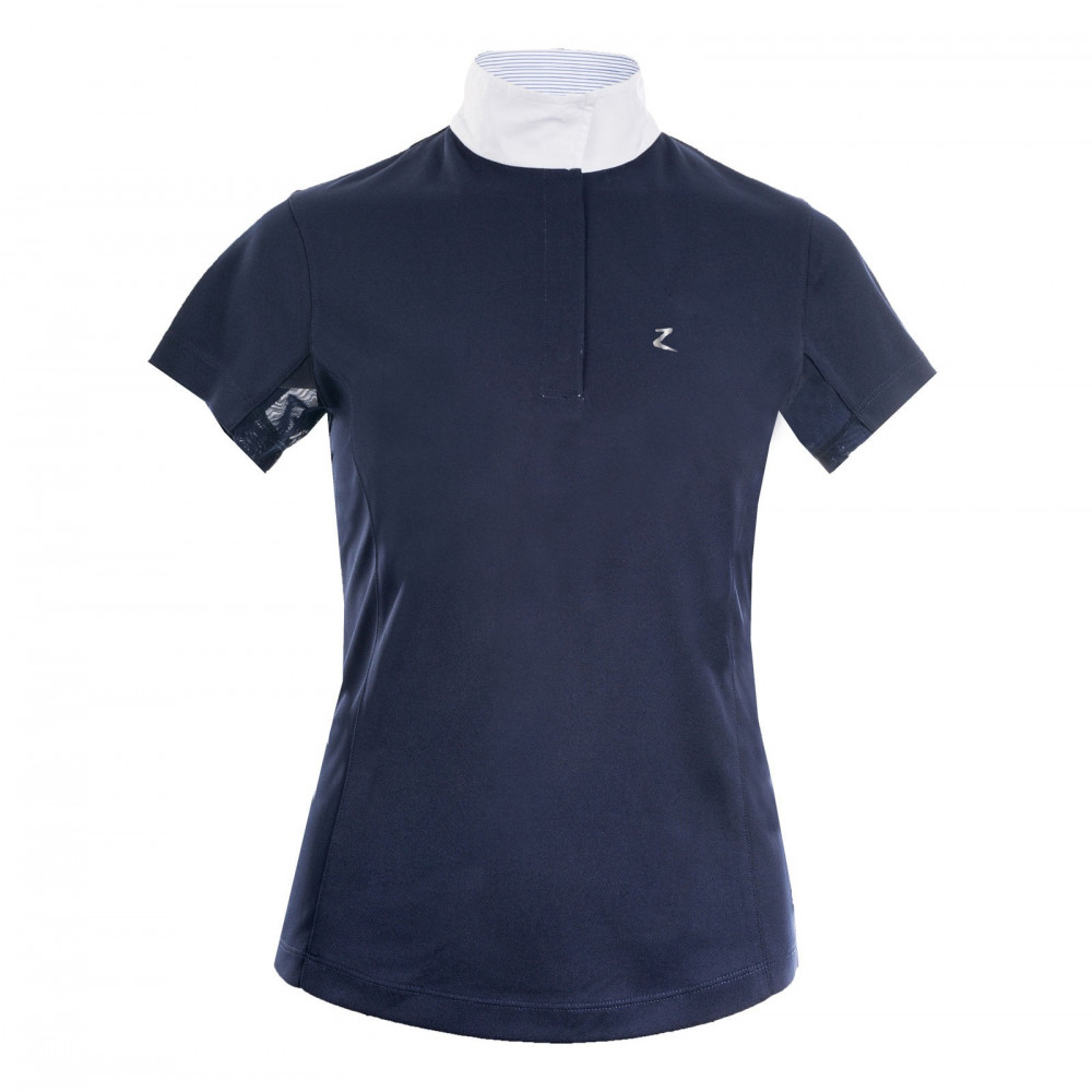 Chemise D'équitation Femme Horze Trista – Manches Courtes, 1/4 Zip, Rose Et Marine