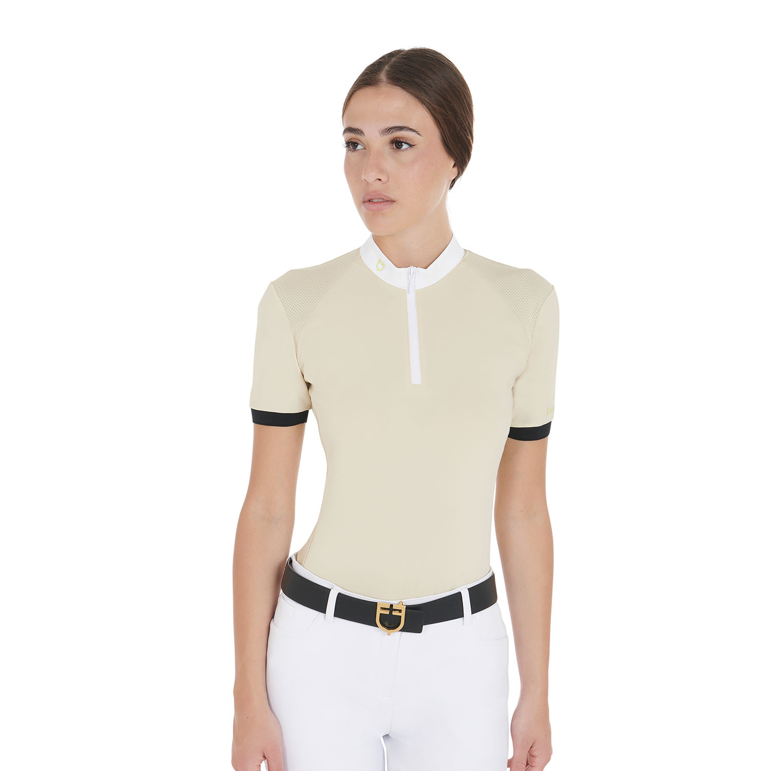 Polo de concours femme coupe slim avec empiècements contrastés sur les épaules Equestro Beige