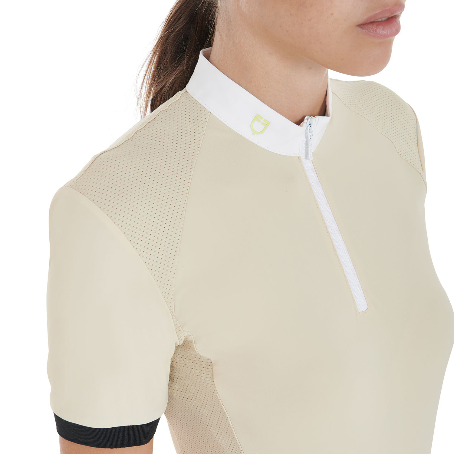 Polo de concours femme coupe slim avec empiècements contrastés sur les épaules Equestro Beige