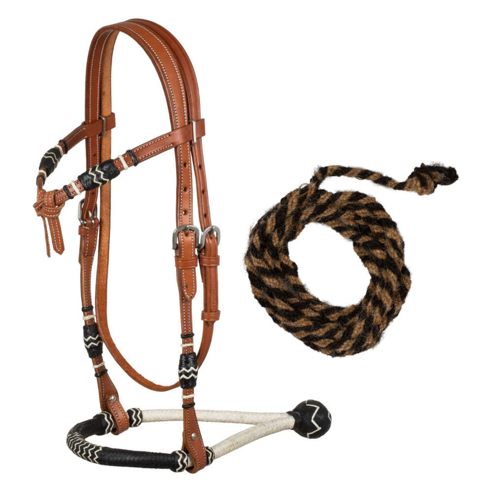 Set Bosal Bicolore Équitation avec Rênes en Crin de Cheval