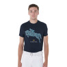 T-shirt en coton Equestro pour homme coupe slim imprimé Jump - Marine