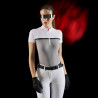 Polo de concours femme Equestro Ridertechnology en tissu perforé - Blanc / oiseau moqueur
