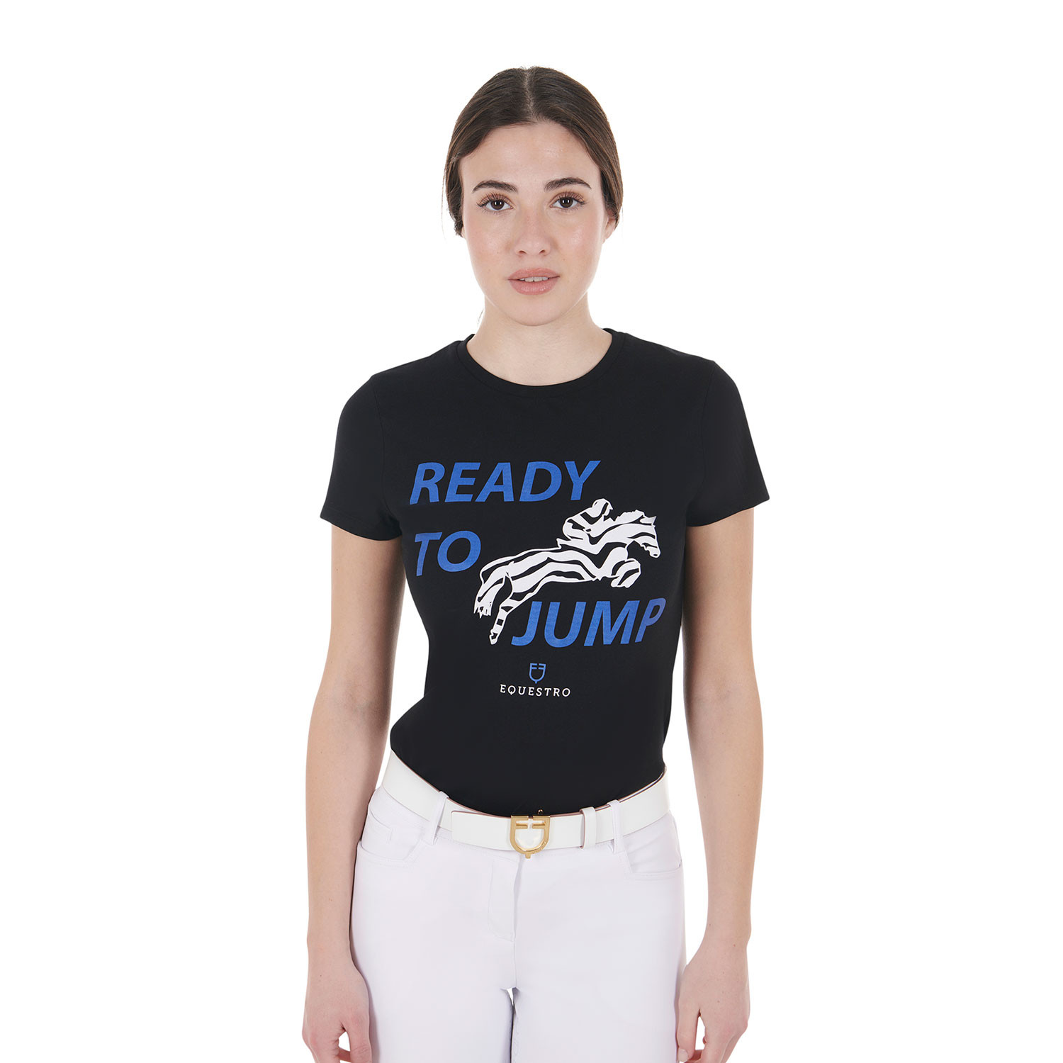 T-shirt Equestro en coton pour femme Ready to Jump Noir T-shirt Equestro en coton pour femme Ready to Jump Noir