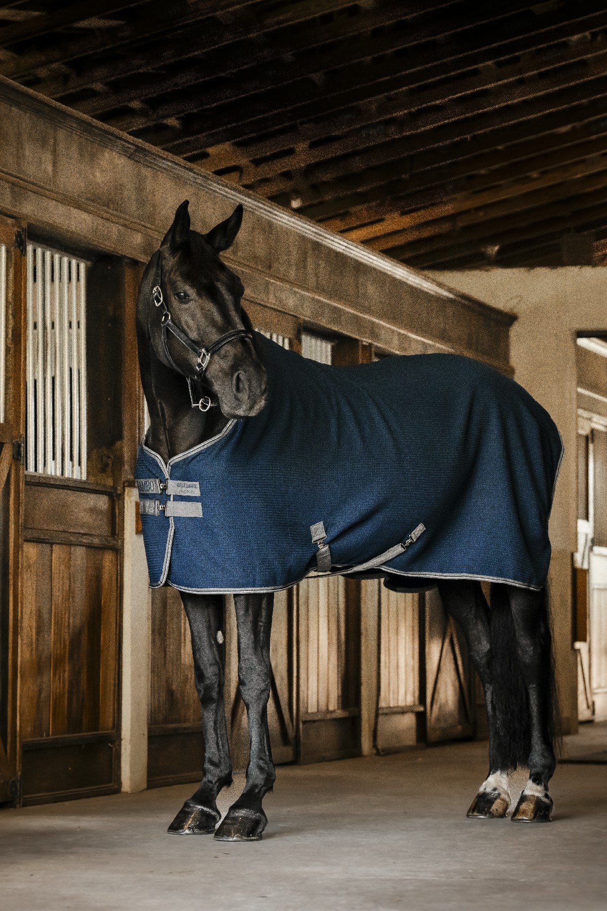 Couverture séchante Horseware Rambo Techni Waffle Cooler Marine / orage / gris argent Bleu marine