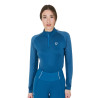 Base layer ajusté manches longues femme en tissu technique Equestro - Bleu coral / blanc
