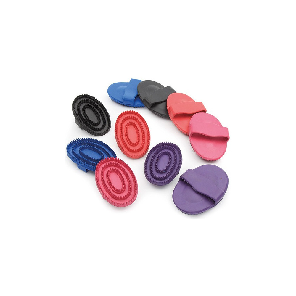 Étrille Métallique Ronde Pour Cheval - Manche Fluo Pailleté Rose - Deux Hauteurs De Dents