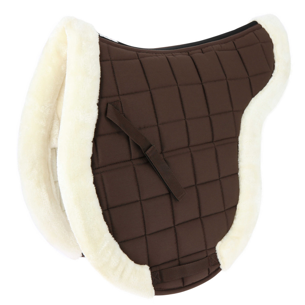 Tapis De Selle EQUITHEME Pro – Forme Selle, Mesh, Mouton Synthétique, 300g/m², Lavable En Machine, Chocolat