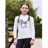 T-shirt manches longues bouffantes Dublin Poppy enfant - Blanc marle / poney nordique