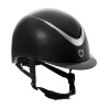 Casque brillant Equestro sangle en similicuir, visière étroite homologation EN1384-2023 - Noir / argent