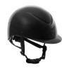 Casque brillant Equestro sangle en similicuir, visière étroite homologation EN1384-2023 - Noir / noir mat