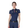 Polo d’entraînement femme Equestro x FISE avec zip drapeau italien manches courtes - Marine blazer