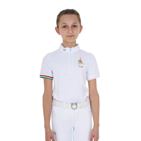 Polo de concours fille zippé Equestro x FISE manches courtes