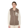 Sweat femme Equestro EQ bicolore à zip frontal - Walnut / blanc antique