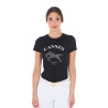 T-shirt femme Equestro Cannes coton avec strass manches courtes - Noir