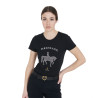 T-shirt femme Equestro coupe slim dressage avec strass manches courtes - Noir