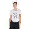 T-shirt femme Equestro coupe slim dressage avec strass manches courtes - Blanc