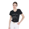 T-shirt femme Equestro coupe slim Horse Life avec strass manches courtes - Noir