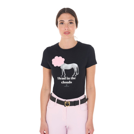 T-shirt femme Equestro Head In The Clouds en coton manches courtes