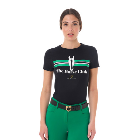 T-shirt femme Equestro Stripe Horse Club coton manches courtes