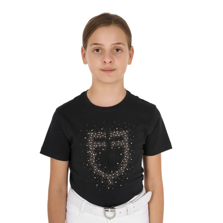 T-shirt fille Equestro coupe slim à logo pailleté rose manches courtes