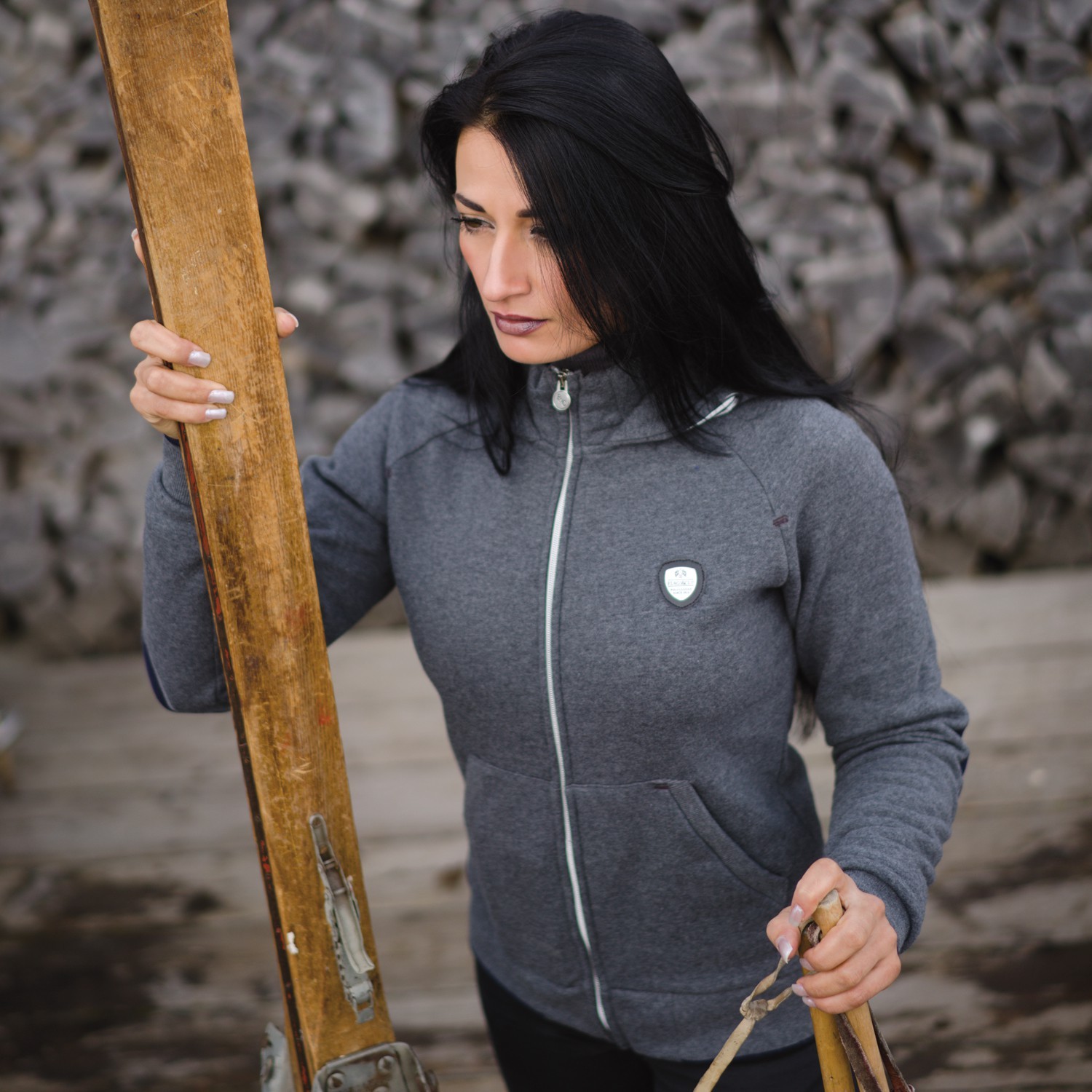 Sweat femme Kamouraska Flags & Cup Gris chiné Sweat femme Kamouraska Flags & Cup Gris chiné