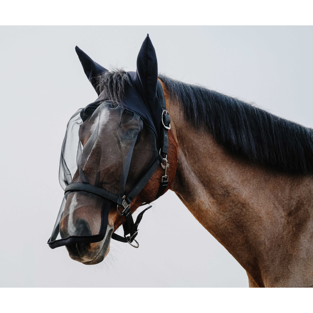 Harrison Howard CareMaster Pro Masque Anti-Mouches Lumineux Standard avec Oreilles Protection UV pour Cheval Rouge M COB