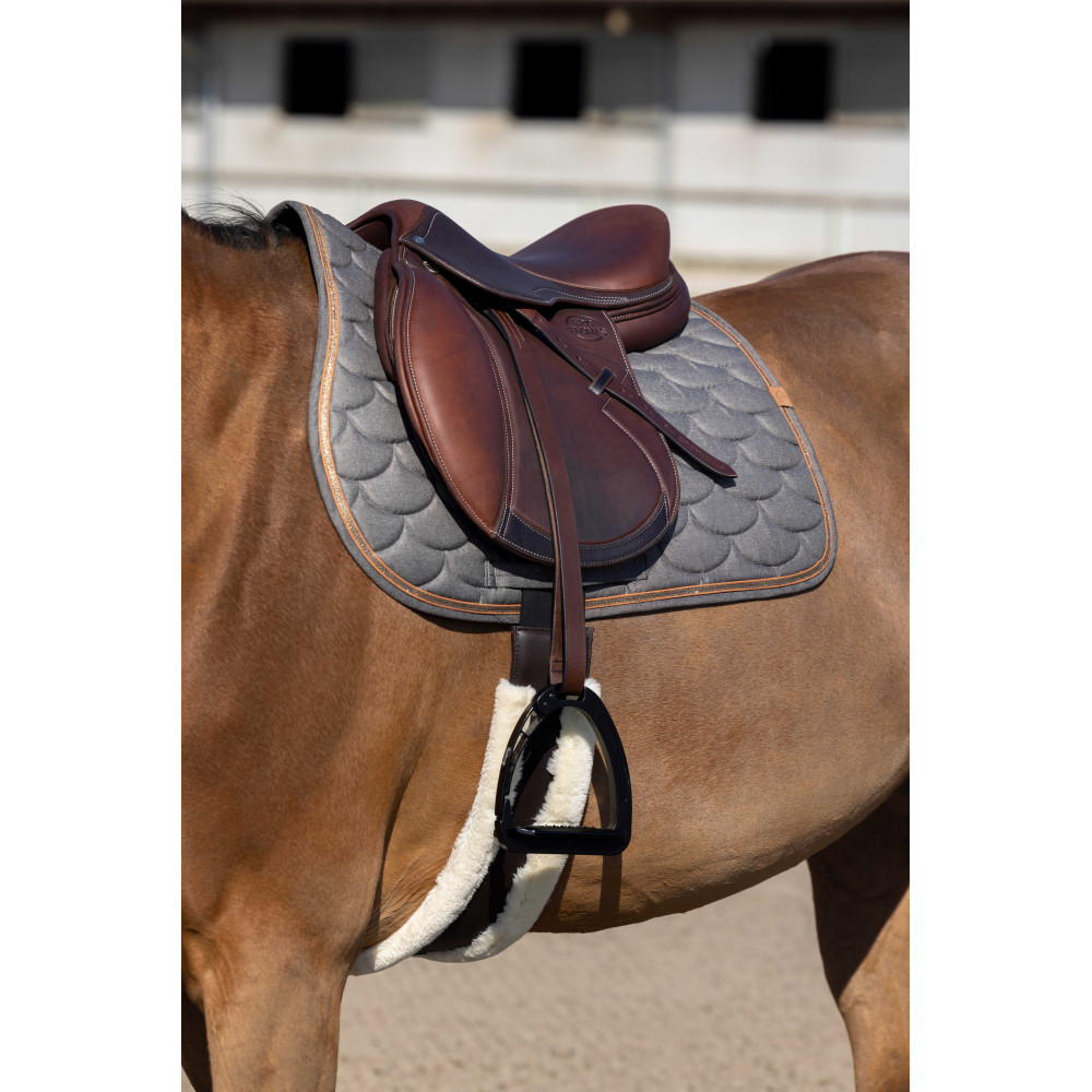 Tapis De Selle Showman Bleu, 31x32, Feutre/cuir, Motif Tournesol Et Plumes, Neuf